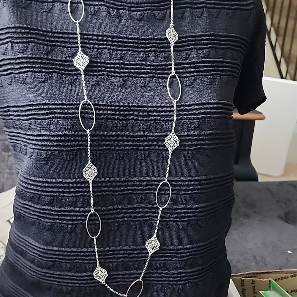 Extra Long Filagree And Geometric VINTAGE STYLE NECKLACE  41 Inches